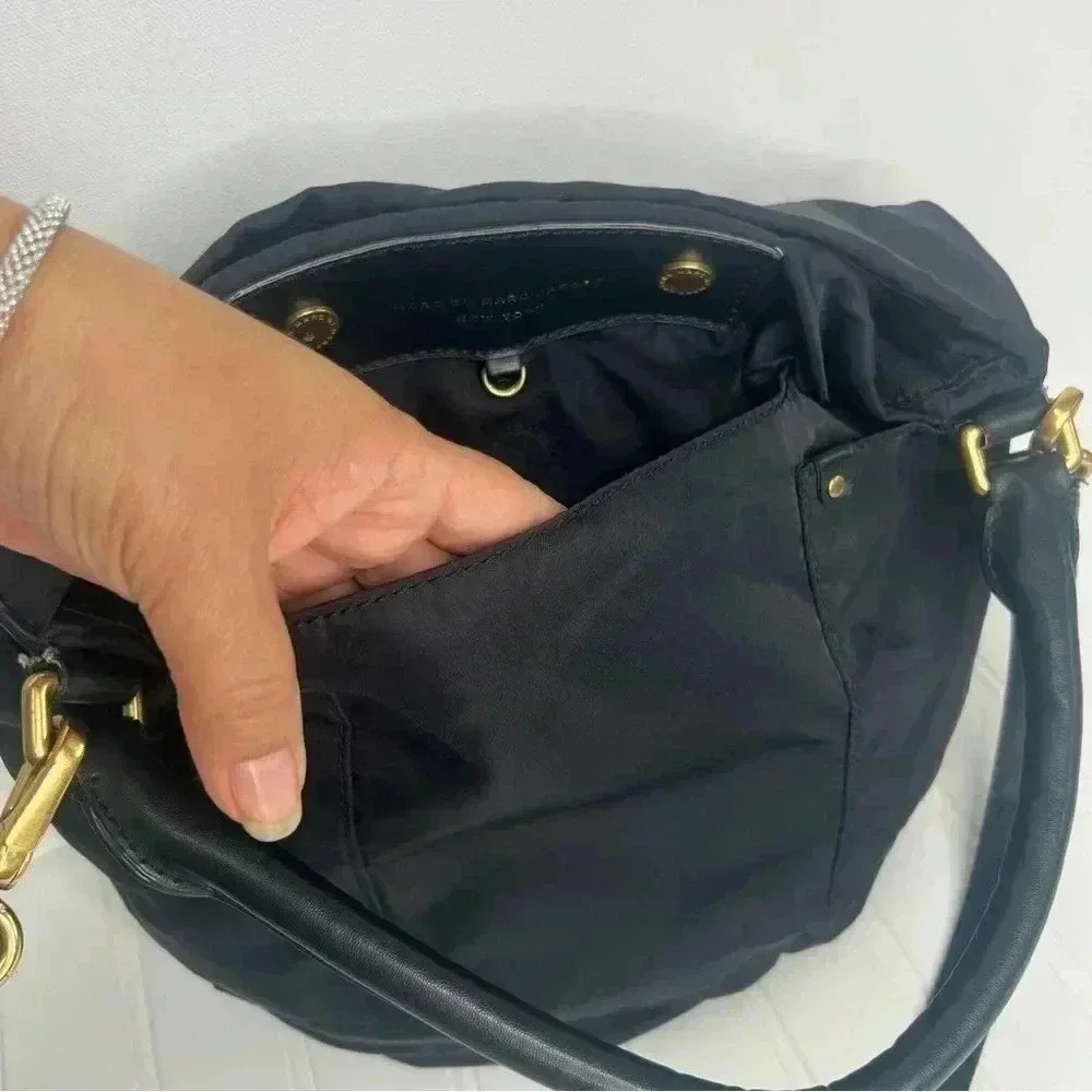 Marc By Marc Jacobs Preppy Black Nylon Hobo Crossbody Handbag‎ Gold Hardware